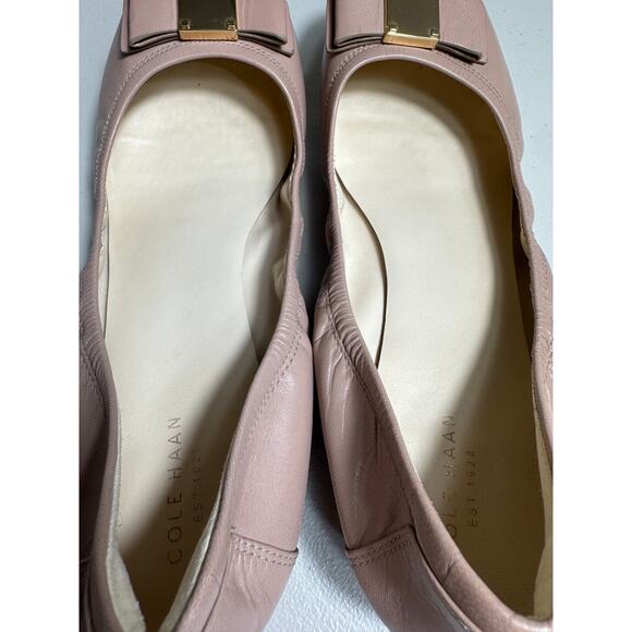 Cole Haan Tali Bow Ballet flat Maple Sugar soft pink leather gold buckle Sz 11 - Picture 6 of 10